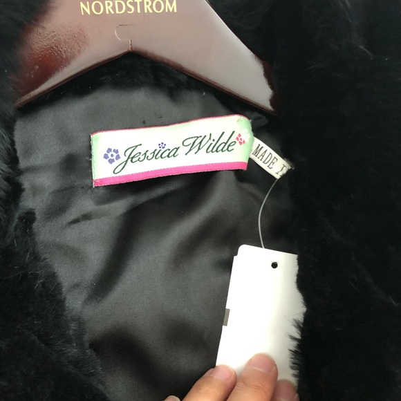 Real 100 rabbit fur jacket with real fox collar & pockets black medium - Picture 7 of 13